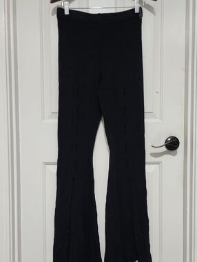 Black Slit Flare Knit Pants